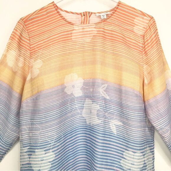 J. Jill Love Linen Multicolored Striped Floral Linen Popover Blouse - Picture 2 of 15